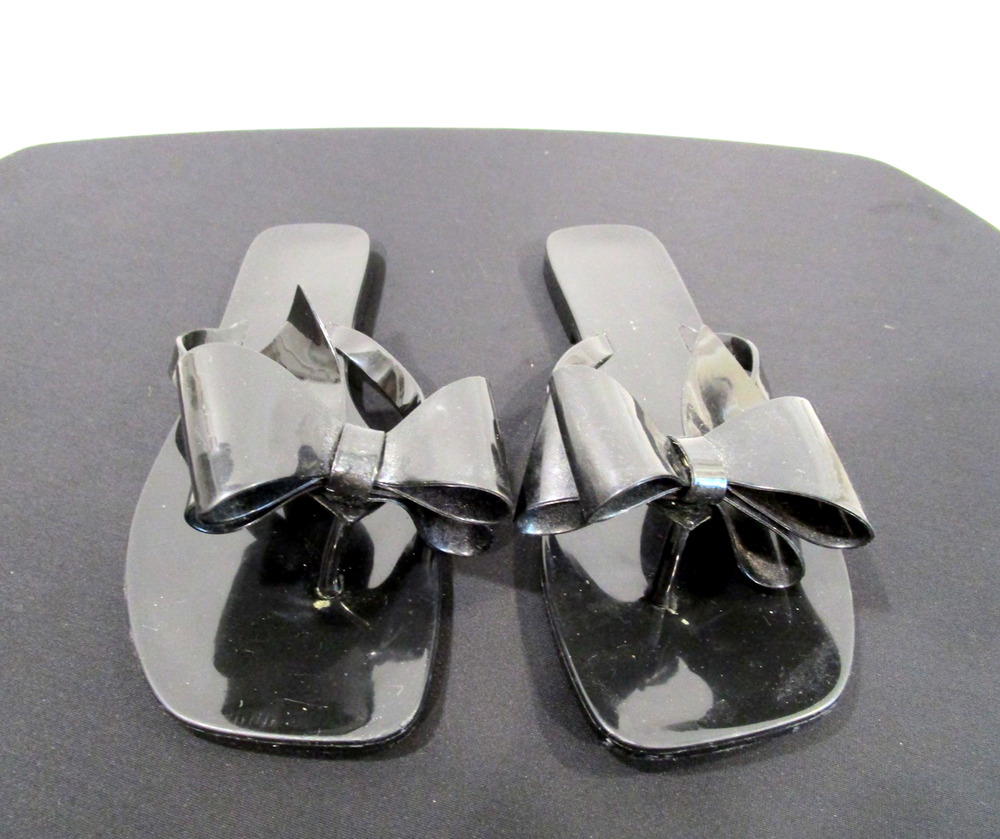 Jeffrey Campbell Sugary Black Rubber Bow Flip Flop Jelly Sandals Women Sz 9